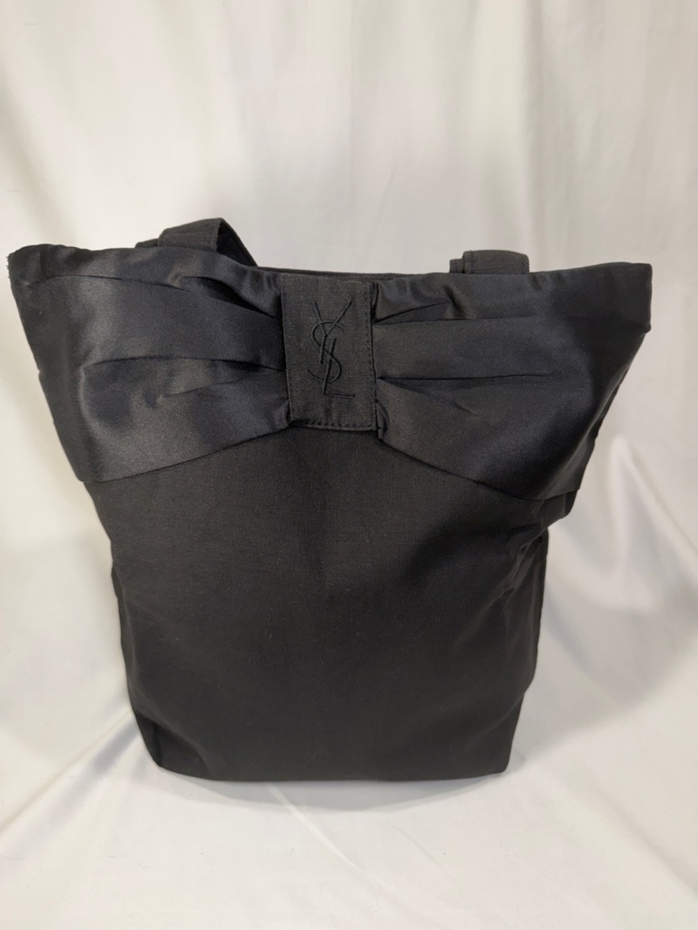 YSL Yves Saint Laurent Black Bow Tote Bag Canvas Minimalist Logo Handbag
